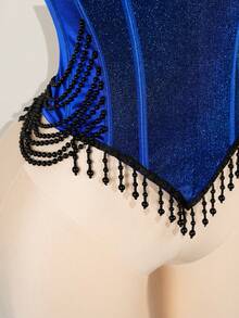 SHEIN ICON Áo crop top hình xương cá dơi phong cách Halloween dành cho nữ - Màu xanh lam - Xem 6