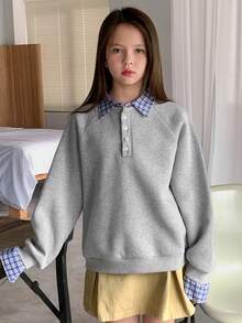 DAZY Tween Girls Thermal Lined 2 In 1 Sweatshirt, Fall - Grey - View 3