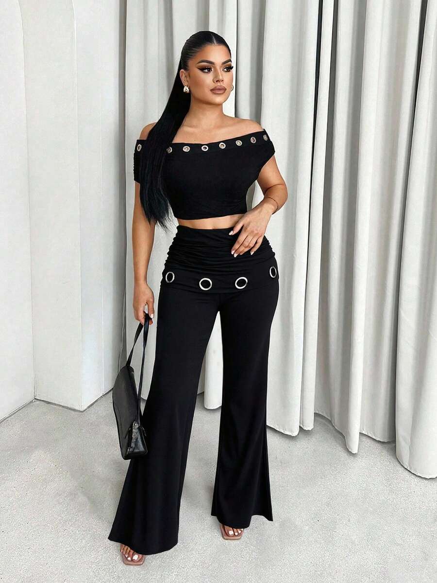 Sirith 新款简约秋季女式玉米须设计宽腿宽松时尚裤 - 黑色 - 查看 1