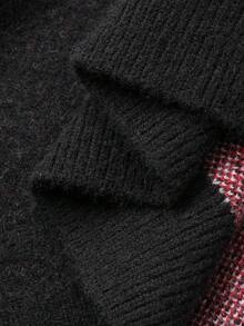 Dazy Plus Suéter de Navidad con escote en V, estampado jacquard de retazos de colores contrastantes para mujer talla grande, otoño/invierno, Año Nuevo - Negro - Ver 9