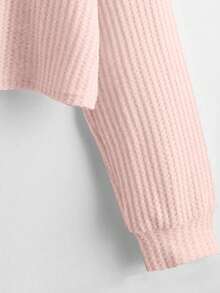 SHEIN Unity Women's Solid Color V-Neck Casual Versatile Long Sleeve T-Shirt - Baby Pink - View 3