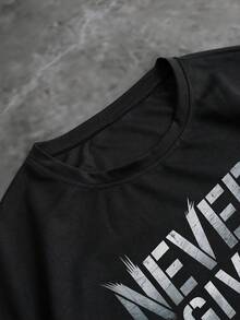 Sport MetroGents Áo thun thể thao nam cổ tròn tay ngắn in khẩu hiệu, áo thun in hình, áo tập gym nam - màu đen - Xem 3