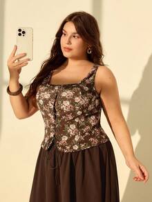 SHEIN MOD Áo crop top buộc dây họa tiết hoa cổ điển cỡ lớn. Halloween, phong cách cổ điển, thập niên 70. phong cách du mục - Nhiều màu - Xem 11