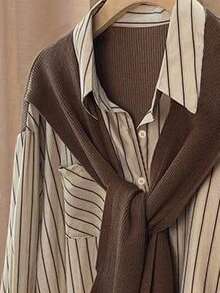 Resyla Blouse ample à manches dolman rayée 2 en 1 pour femmes grandes tailles, idéale pour le quotidien, les déplacements et les vacances, printemps/automne