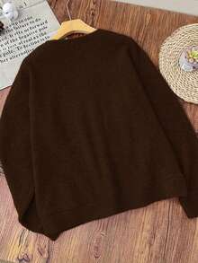 INAWLY 圣诞可爱鹿图案和标语女式圆领长袖仿针织运动衫