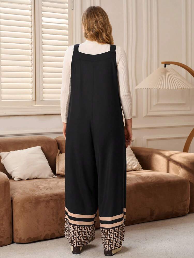 Plus Size Boho Casual Double Pocket Jumpsuit, Minimalist Design, Suitable For Everyday Wear Spring Outfits For Women Summer Outfits For Women