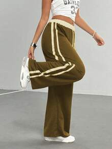 青少年（女孩）休闲街头时尚短款字母印花运动裤，适合外出、街头风格和学校 - 卡其色 - 查看 6