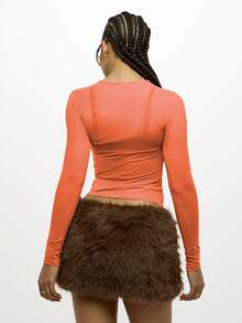 SUMWON WOMEN Long Sleeve Sheer Mesh Top Bodycon Crop Layering Y2K Streetwear Festival Club Party Dancing Workout Athleisure - Orange - View 2