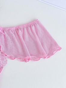 PetitDoll Bragas tipo tanga con encaje, parches y decoración de volantes y moño para mujer - Rosa - Ver 4