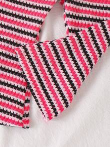 SHEIN Vintaside Kids 2pcs Baby Girl Spring/Autumn Black & White Striped Knit Top + Casual Pants Set