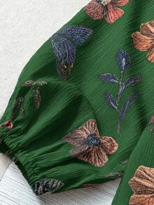 Linhara Large-Sized Elegant Summer Vacation Shirt - Army Green - View 4