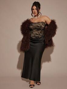 SHEIN BAE Váy ren dài màu đen thanh lịch dành cho nữ cỡ lớn, mùa thu/đông - màu đen - Xem 3