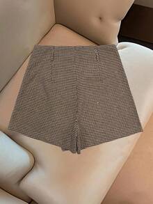 Franclia 女士休闲百搭通勤千鸟格裹身迷你裙 - 彩色 - 查看 2