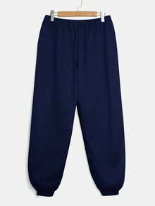SHEIN EZwear 海军蓝加大码女式印花运动衫和运动裤两件套 - 藏蓝色 - 查看 4