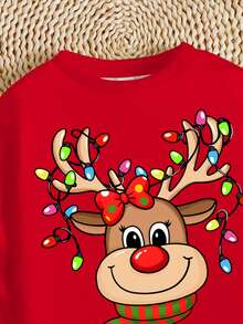 SHEIN 2 Stücke Kleinkind Tween Mädchen Lässiges Weihnachten Rentier Grafik Muster Rundhals Langarm Sweatshirt und Leggings Set, geeignet für Herbst/Winter