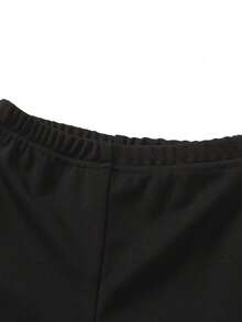 SHEIN Elladie kids 2件套婴儿/幼儿女孩简约时尚粉色蝴蝶结黑色上衣和粉色裤子运动服套装 - 彩色 - 查看 4