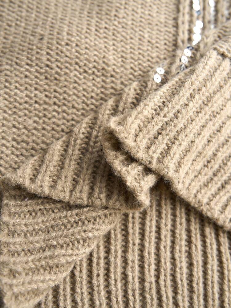 Plus Size Casual Sequin Decor Knit Sweater Vest, Autumn/Winter,2025 New, Thanksgiving