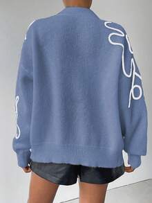 SHEIN Unity Floral Pattern Drop Shoulder Cardigan - Baby Blue - View 2