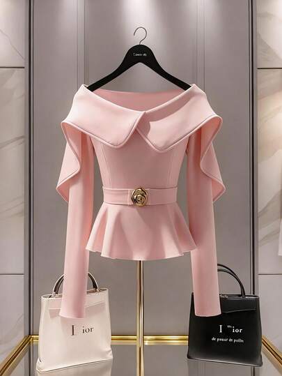 GlowEve Women's Elegant Design Sense Waist Cinched Fashionable Top, Autumn/Winter