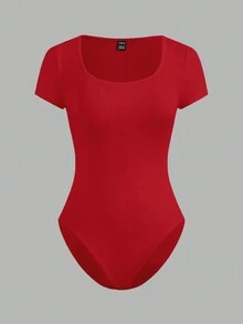 SHEIN EZwear 2件套黑色和红色加大码短袖紧身衣套装 - 紅色 - 查看 4