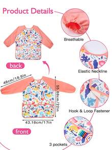 1/2pcs Kids Art Smocks Dinosaur Painting Apron For Children Waterproof Artist Smock With Long Sleeve And 3 Pockets For Age 3-8 Years - Multicolor - View 6
