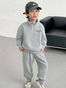 Genkimix Kids 2件套Genkimix Young Boy字母印花休闲上衣+纯色锥形休闲裤 - 灰色 - 查看 5