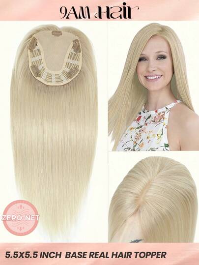 ZERO-NET 16英寸直髮頂部假髮5.5"X5.5"底座尺寸女性禿髮頭部假髮女性髮片假髮頭頂真人髮條加裝夾