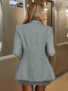 Siren Gaze 秋冬女式前扣长袖翻领衬衫和及膝裙套装 - 灰色 - 查看 2