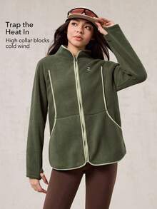 OutZeal Damska kurtka polarowa termiczna z boczną kieszenią i otworem na kciuk, zapinana na zamek, idealna na zimę, jesień, wędrówki, kemping