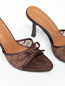 CUCCOO CHICEST New Fashionable Versatile Rhinestone Bowknot Strap Stiletto High Heel Sandals For Christmas - Brown - View 6