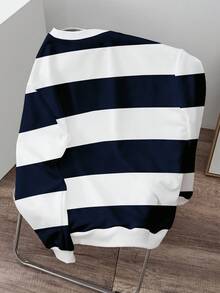Manfinity Joysei Plus Size Men's Contrast Stripe Crew Neck Long Sleeve Pullover Sweatshirt Striped Sweatshirt Men