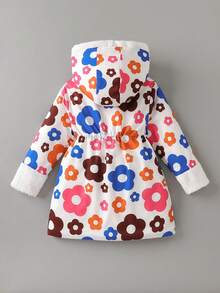 Áo khoác nỉ có mũ in hoa nhiều màu sắc cho bé gái, lót lông màu nâu, dễ thương, thoải mái, phù hợp cho mùa thu đông, ấm áp và thoải mái - Nhiều màu - Xem 2