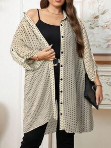 Reflora Camisa casual de manga larga con botones y estampado todo sobre talla grande