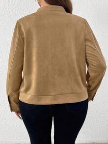 SHEIN Tall Damen Jacke in Große Größen, lässig, locker, mit Brusttasche, Stehkragen, Reißverschluss, Langarm, für Herbst/Winter