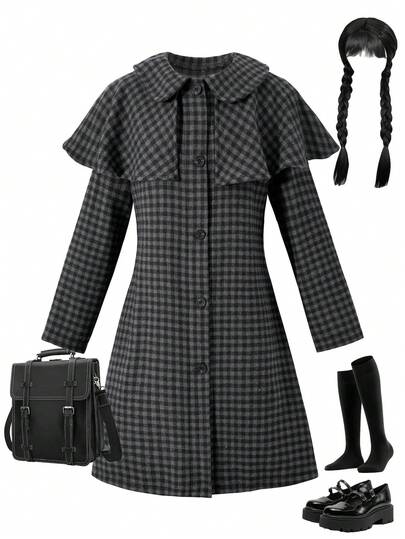 Áo khoác ngoài thanh lịch cổ điển thường ngày cho bé gái, có thiết kế ve áo và khóa 5 nút, thích hợp cho các hoạt động ngoài trời mùa thu/đông, đi bộ, mua sắm, đi làm, có thể kết hợp với áo dài tay, quần dài, quần nỉ