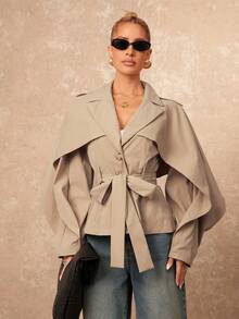 Lumalex Áo khoác dáng dài nữ thu đông với cổ áo choàng, thắt lưng buộc eo, tay dài, viền bèo nhún, thoải mái, sang trọng, thích hợp cho dạ hội, tiệc tùng, tiệc chiêu đãi, kín đáo, phong cách cổ điển, lấp lánh, tiệc tùng ngày lễ, lễ hội, dã ngoại, kỳ nghỉ, hoạt động ngoài trời, nhiều lớp, mùa cưới, tiệc tùng, ID, Al-Adha, tiệc năm mới, thời tiết lạnh, mùa thu, phong cách mới dành cho nữ. - Màu Khaki - Xem 6