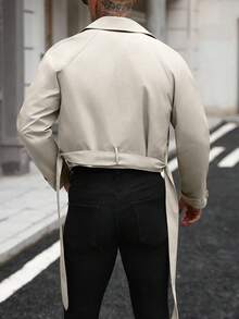Manfinity Homme 男士前扣长袖口袋简约休闲风衣，外穿法兰绒短款风衣，适合送给朋友、老公、男朋友的礼物 - 杏色 - 查看 2