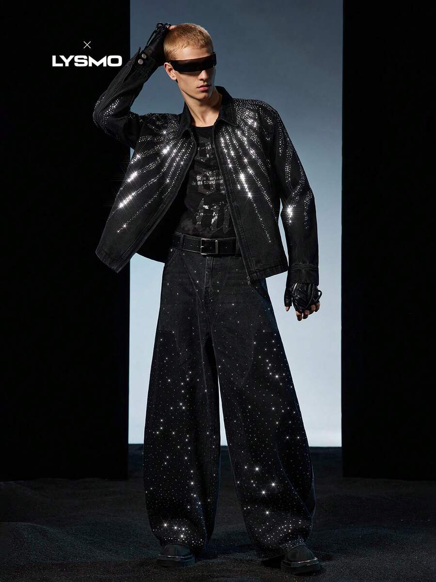 NEON BLANC Áo khoác denim dài tay nam đính đá lấp lánh hợp tác X-LYSMO - màu đen - Xem 1