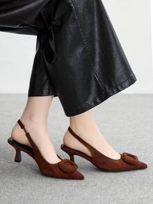 CUCCOO BIZCHIC Sandálias de Salto Alto Estileto Sem Calcanhar com Tira no Tornozelo, Bico Fino, Minimalistas e Elegantes - Castanho - Visão 8