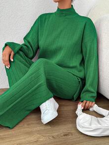 SHEIN Cottnline 2 Piezas Conjunto De Suéteres De Cuello Alto De Color Sólido - Verde - Ver 3