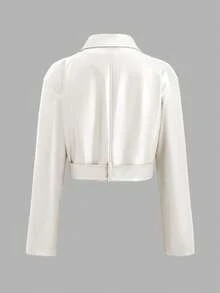 Sweetra Encore Red Loose Design PU Leather Jacket - White - View 2