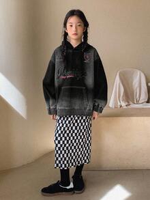 DAZY Girls' Hooded Denim Jacket - Black - View 2