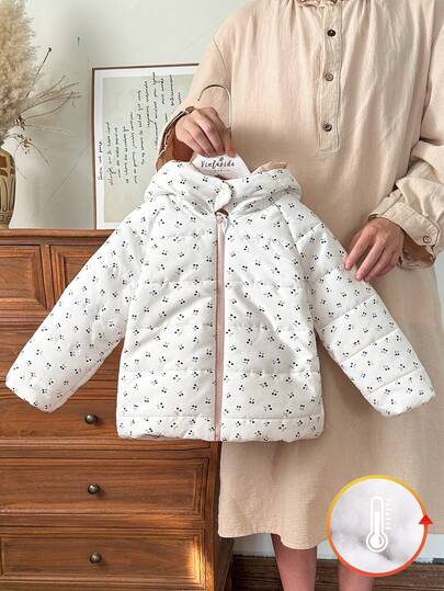 SHEIN Vintaside Kids 女童兔耳造型加厚羽绒服，可爱蓬松连帽冬季外套