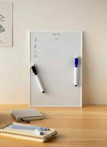 Madebyblanc 1pc A4 Size Dry Erase Whiteboard, Magnetic White Board With 3 Pcs Wipe Off Marker Pens Back To School