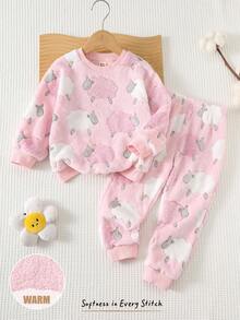 Cozy Pixies Set de 2 piezas con sudadera de cuello redondo de manga larga y pantalón jogger de cintura elástica con estampado floral para niña joven - Rosa - Ver 9