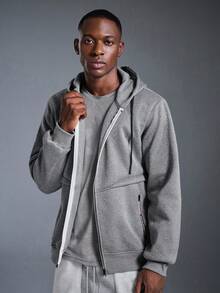 DRIFTMERE 男士单件套羊羔绒内衬拉链连帽卫衣，保暖休闲多功能针织卫衣抓绒内衬外套，健身服 - 灰色 - 查看 1