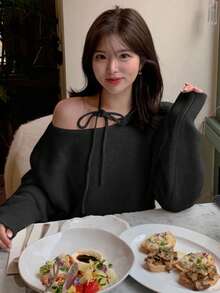 DAZY Autumn/Winter Versatile Round Neck Halter Tie Design Loose Fit Long Sleeve Sweater For Women