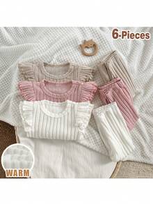 Loomiva 6-częściowy zestaw bluzy z nadrukiem literowym dla chłopca, z długim rękawem i okrągłym dekoltem, ze spodniami w pasie i elastycznym paskiem