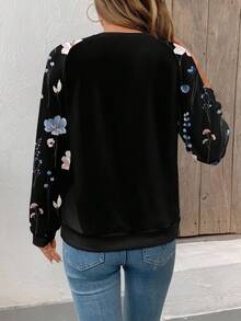 Casual Minimalist Raglan Sleeve Ditsy Floral Women Sports Sweatshirt, Suitable For Autumn/Winter,Casual - White - View 3
