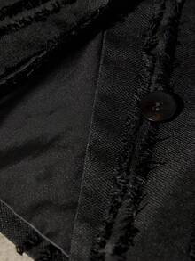 Aveloria Modichic Women's Textured Frayed Edge Striped Tassel Design Minimalist Blazer Jacket Paired With Wide Leg Pants Suit - Black - View 8